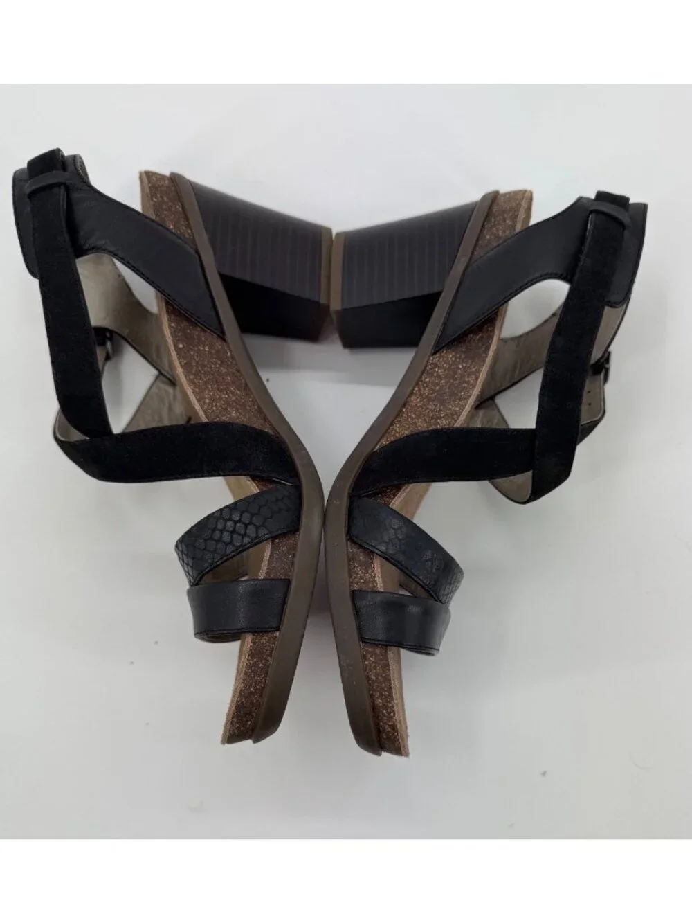 Abeo Bianca Black Leather Strappy Sandals With Block Heel & Bio System Comfort